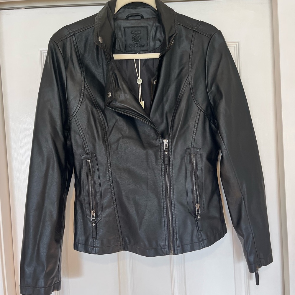 Max Studio Faux Black Leather Jacket - Picture 5 of 7